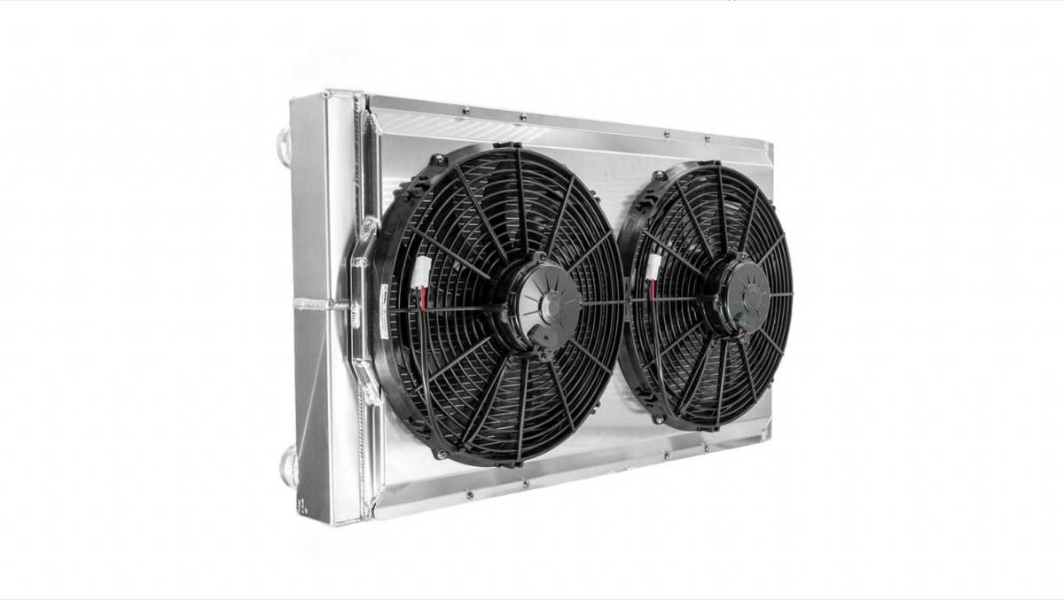 Fan Module Rear Discharge Universal 55mm Drift Radiator Module W/ Dual 14″ Fans, -20 AN Port Inl ...